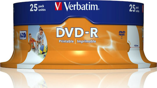 Verbatim Recordable DVD-R 16x 4.7GB Cake Box 25pcs