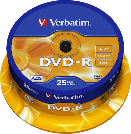 Verbatim Εγγράψιμα DVD-R 16x 4.7GB Cake Box 25τμχ