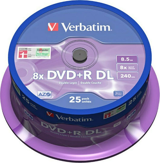 Verbatim Recordable DVD+R 8x Dual Layer 8.5GB Cake Box 25pcs