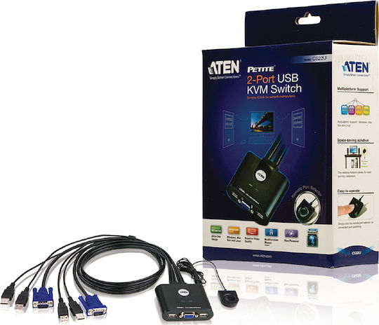 Aten 2-Port USB VGA Cable KVM Switch with Remote Port Selector