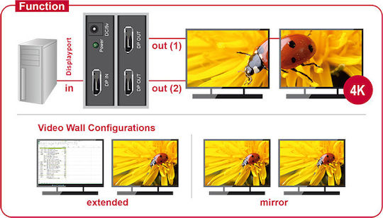 DeLock Displayport 1.2 Διαχωριστής 1 x Displayport σε 2 x Displayport έξω 4K (87691)