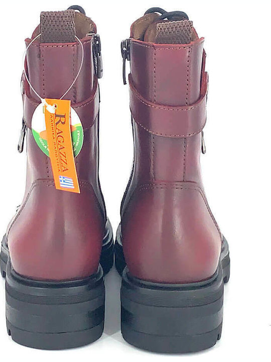Leather Women's Ankle Boots Burgundy