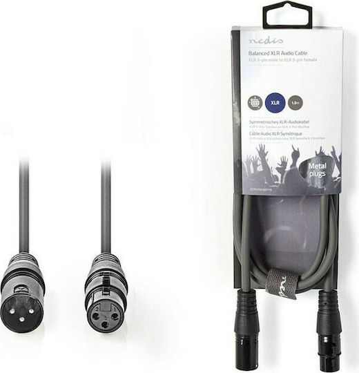 Nedis XLR male to XLR female 1.5m Cable Gray (COTH15010GY15)