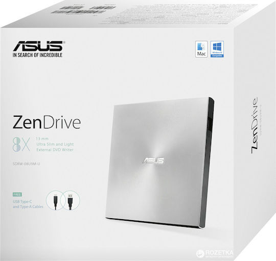 Asus ZenDrive U9M External DVD/CD Recorder for Desktop / Laptop Silver