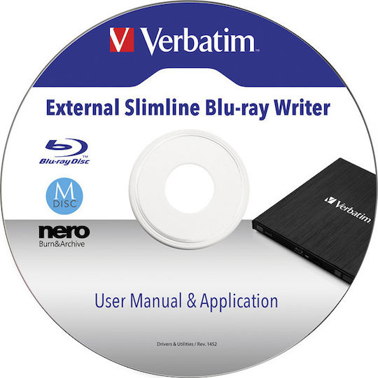 Verbatim External Slimline External Blu-Ray/DVD/CD Recorder for Desktop / Laptop Black