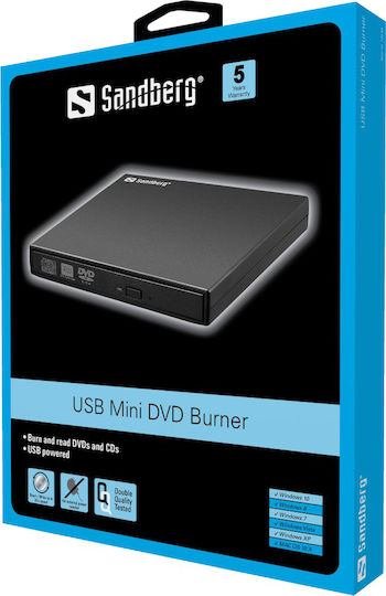 Sandberg Extern Unitate optică Înregistrare/Citire DVD/CD pentru Desktop / Laptop Negru
