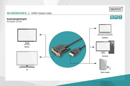 Digitus AK-330300-020-S 2m DVI-D male to HDMI male Cable Black (AK-330300-020-S)