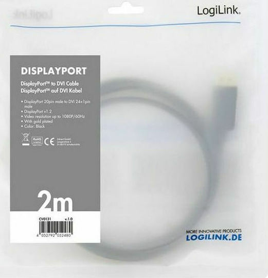 LogiLink 2m DVI-D male to DisplayPort male Cable Black (CV0131)