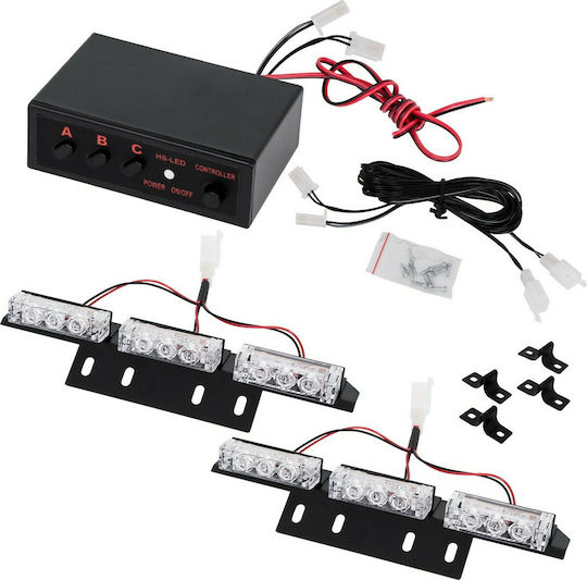 GloboStar Pro Series Μπάρες Σήμανσης Οχήματος Αστυνομίας για Αυτοκίνητα & Φορτηγά 3 Προγραμμάτων Φωτισμού Strobe Led High Power 18W 10-30V - Μπλε