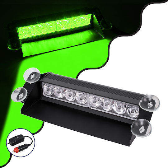 GloboStar Pro Series Car Lightbar Sign Bar with Suction Cup Mounts for Vehicle Windshield Security - Safety for Cars & Trucks 9 Lighting Programs Strobe Led Smd 8W LED 10 - 30V - Green