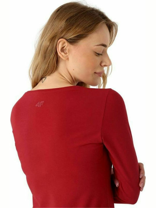 4F Women's Athletic Cotton Blouse Long Sleeve Red