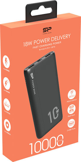 Silicon Power QP15 Power Bank 10000mAh 18W με 2 Θύρες USB-A και Θύρα USB-C Power Delivery / Quick Charge 3.0 Μαύρο
