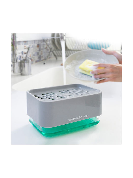 InnovaGoods Pushoap Dispenser Kitchen Plastic with Sponge Holder Gray 330ml
