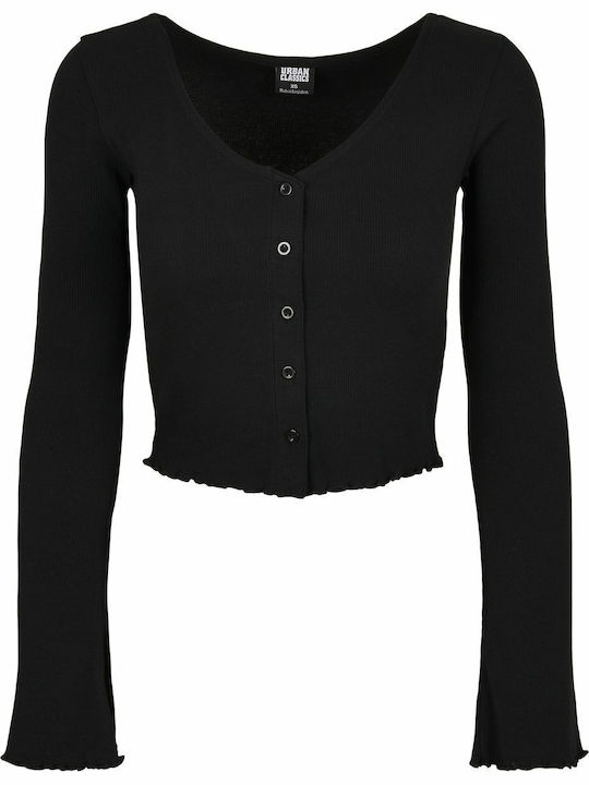 Short Women's Cardigan with Buttons Black