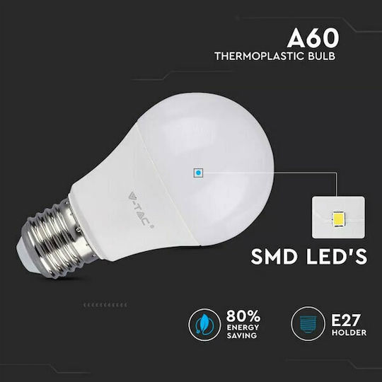 V-TAC VT-2099 LED Bulb 9W 112mm for Socket E27 and Shape A60 Natural White 806lm