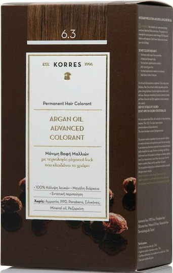 Korres Argan Oil Advanced Colorant Βαφή Μαλλιών Χωρίς Αμμωνία 6.3 Ξανθό Σκούρο Μελί 50ml