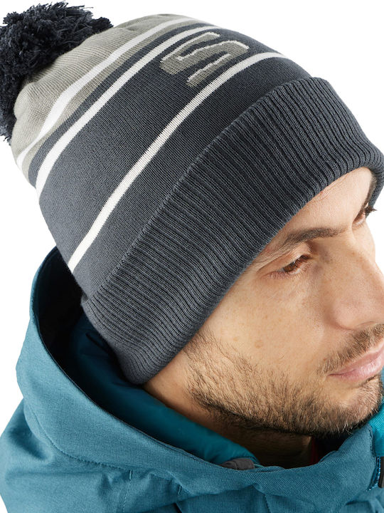 Pom Pom Beanie Unisex Σκούφος Πλεκτός σε Μπλε χρώμα