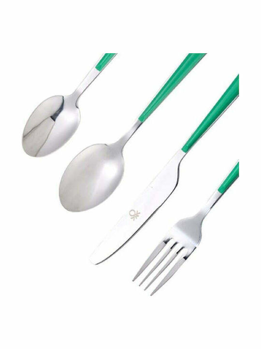 Benetton 24-Piece Stainless Steel 18/10 Green Cutlery Set Rainbow