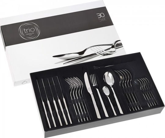 Cryspo Trio 30-Piece Stainless Steel 18/10 Silver Cutlery Set Hammered