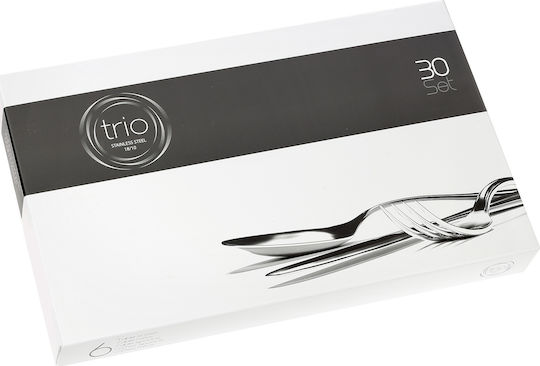 Cryspo Trio 30-Piece Stainless Steel 18/10 Silver Cutlery Set Hammered