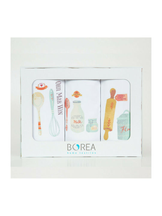 Borea Kitchen Ποτηρόπανο σε Λευκό Χρώμα 50x70cm 3τμχ