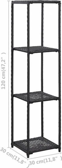 vidaXL Ραφιέρα Κουζίνας Rattan 4 Θέσεων Μαύρη 30x30x120cm
