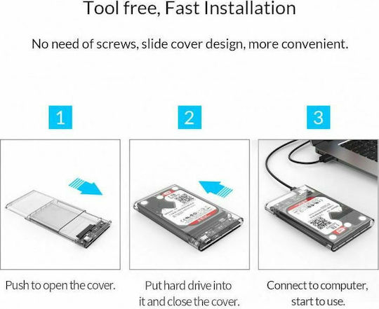 Orico Case for Hard Drive 2.5" SATA III with Connection USB 3.1 Transparent