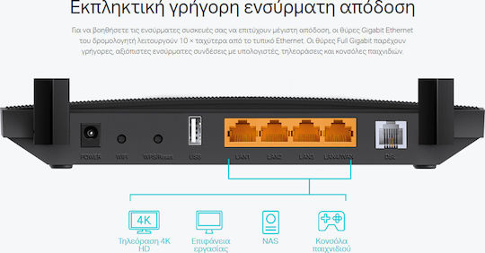 TP-LINK Archer VR400 v3 Wireless VDSL2 Modem Router Wi‑Fi 5 with 4 Gigabit Ports