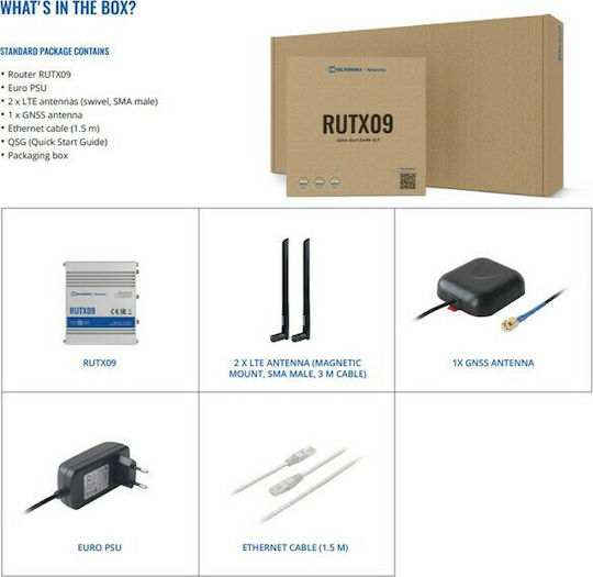 Teltonika RUTX09 v2 Ασύρματο 4G Router Wi‑Fi 5 με 4 Θύρες Gigabit
