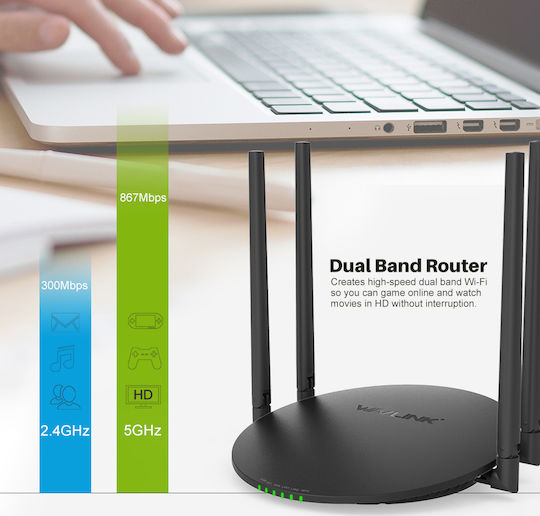 Wavlink WL-QUANTUM-D4G Ασύρματο Router Wi‑Fi 5 με 4 Θύρες Gigabit