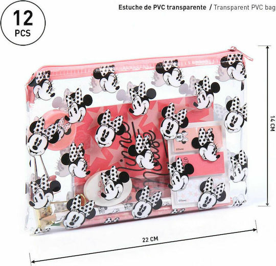 Cerda Minnie Kids Stationery Set with Pencil, Sharpener, Eraser, Notepad, Ruler and Pencil Case 12pcs