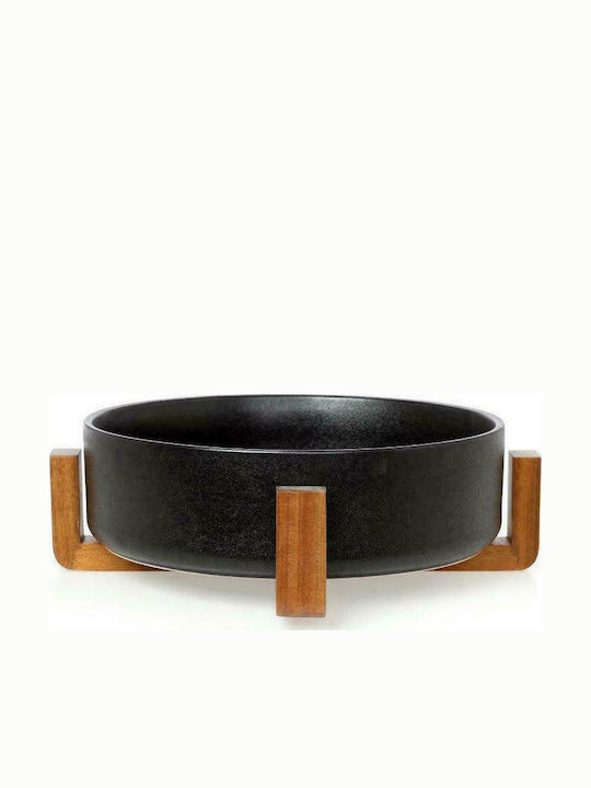 Cryspo Trio Acacia Porcelain Salad Bowl Black 31.5x31.5x8cm 2pcs