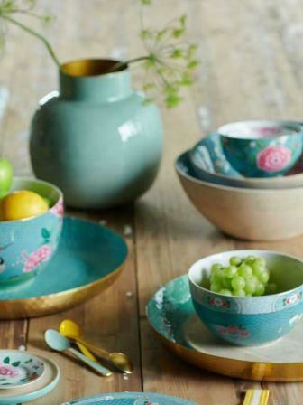 PiP Studio Blushing Birds Small Bol de Servire pentru Înghețată Rotund din Porțelan Albastru cu Diametru 9.5buc