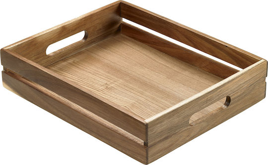 Leone Wooden Rectangular Serving Tray with Handles in Brown Color 32.5x26.5x7cm S5004 1pcs