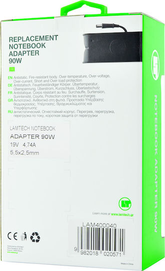 Lamtech Φορτιστής Laptop 90W 19V 4.74A για Toshiba χωρίς Καλώδιο Τροφοδοσίας