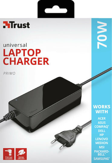 Trust Primo Universal Laptop Charger 70W 19V 3.6A without Power Cable