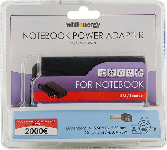 Whitenergy Φορτιστής Laptop 70W 16V 4.5A για IBM / Lenovo χωρίς Καλώδιο Τροφοδοσίας