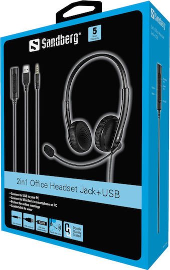 Sandberg 2in1 Office Headset Jack + USB On Ear Multimedia Ακουστικά με μικροφωνο και σύνδεση 3.5mm Jack / USB-A