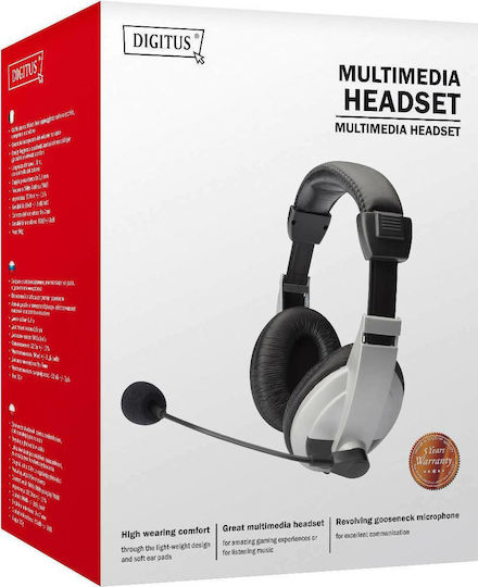 Digitus DA-12201 On Ear Multimedia Headphone with Microphone 3.5mm Jack Silver