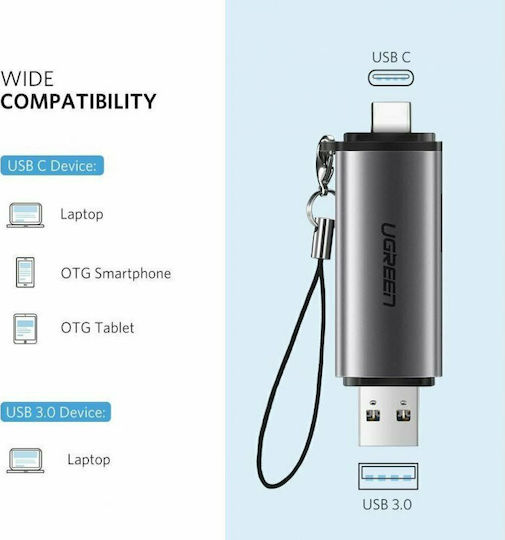 Ugreen Card Reader Type-C για SD/microSD Γκρι