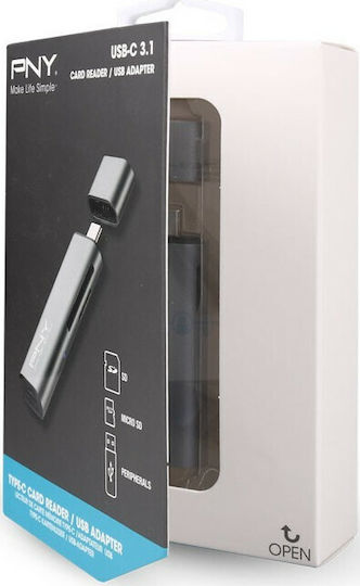 PNY Card Reader Type-C για SD/microSD Ασημί