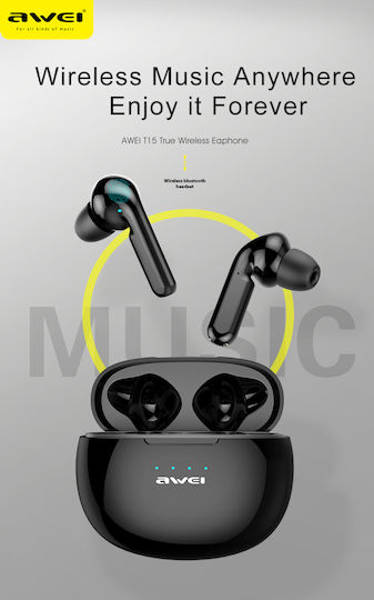 Awei T15 In-ear Bluetooth Handsfree Ακουστικά με Θήκη Φόρτισης Μαύρα