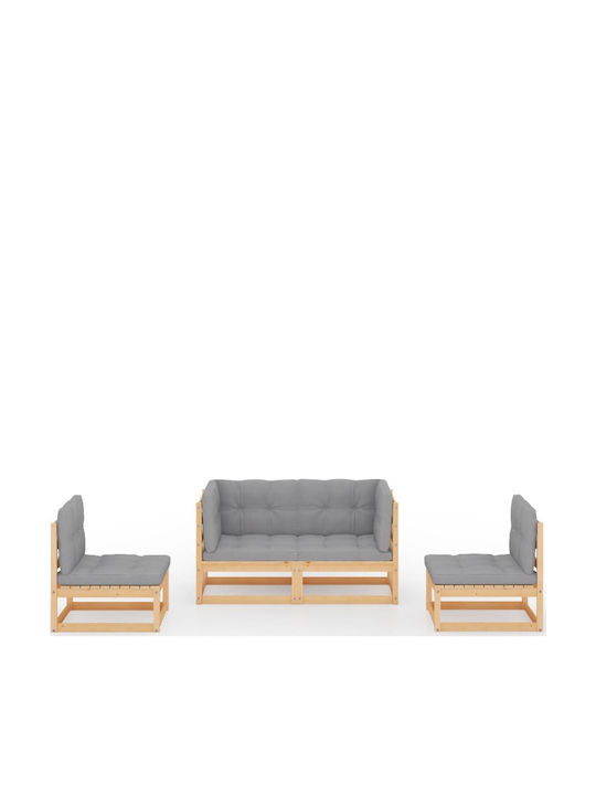 Garden & Outdoor Furniture Sets Living Room Set 4 Pieces Natural with Pillows
