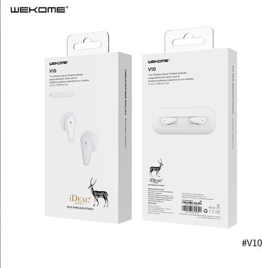 WK V10 In-ear Bluetooth Handsfree Ακουστικά με Θήκη Φόρτισης Λευκά