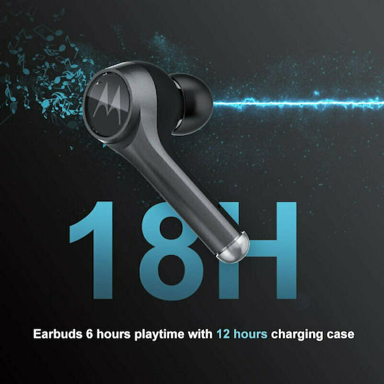 Motorola Vervebuds 800 Bluetooth Handsfree Ακουστικά με Αντοχή στον Ιδρώτα και Θήκη Φόρτισης Μαύρα