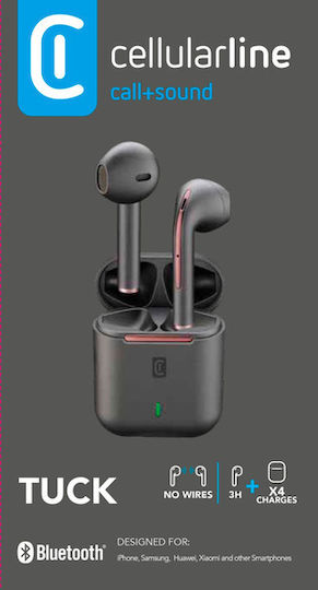 Cellular Line Tuck Earbud Bluetooth Handsfree Earphones with Charging Case Black