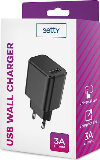 Setty Φορτιστής Χωρίς Καλώδιο με Θύρα USB-A Μαύρος (GSM106084)