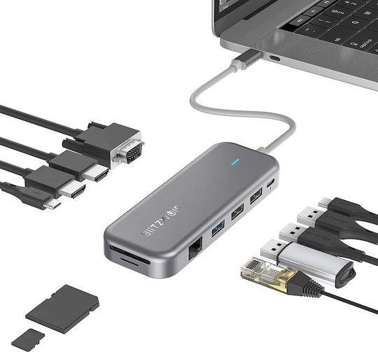 BlitzWolf BW-TH11 USB-C Docking Station με HDMI 4K PD Ethernet και συνδεση 2 Οθονών Γκρι