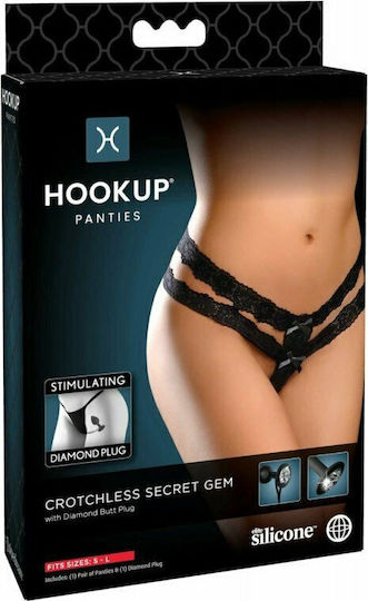 Pipedream HookUp Panties Dop Anal Crotchless Secret Gem Black 7.1cm
