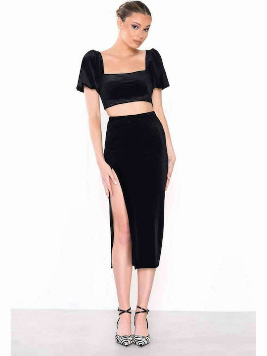 Glamorous Set with High Waist Midi Skirt in Black color